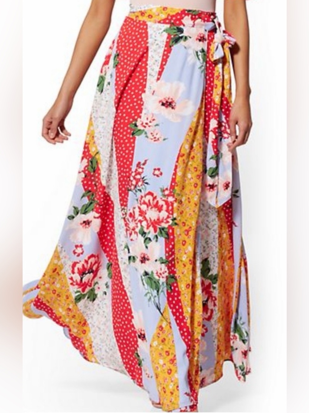 New York & Company Multicolor Floral Patchwork Maxi Skirt